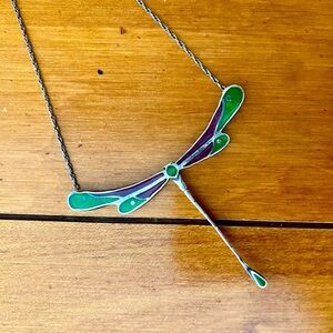 Sterling Silver Handcrafted Enamel Large Dragonfly Necklace